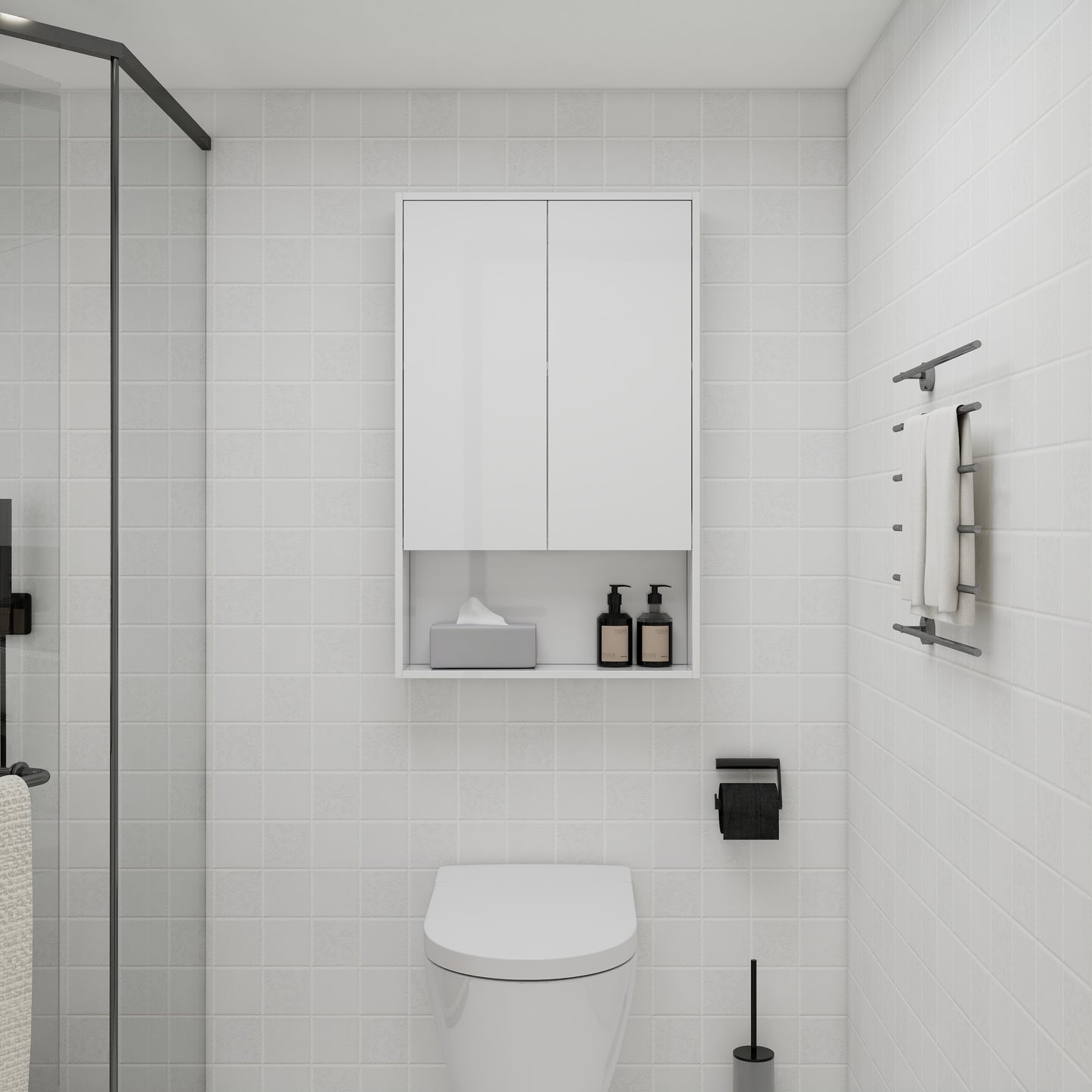 24  Bathroom Wall Cabinet  Soft Close Doors  Float Mounting Design Glossy White  KD- Packing