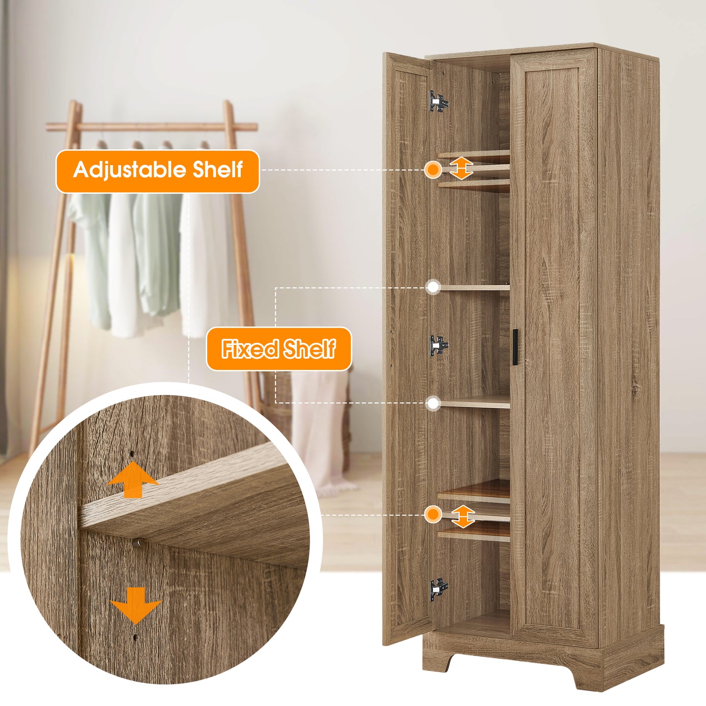 Storage Cabinet With Two Doors For Bathroom, Office, Adjustable Shelf, MDF Board, Brown