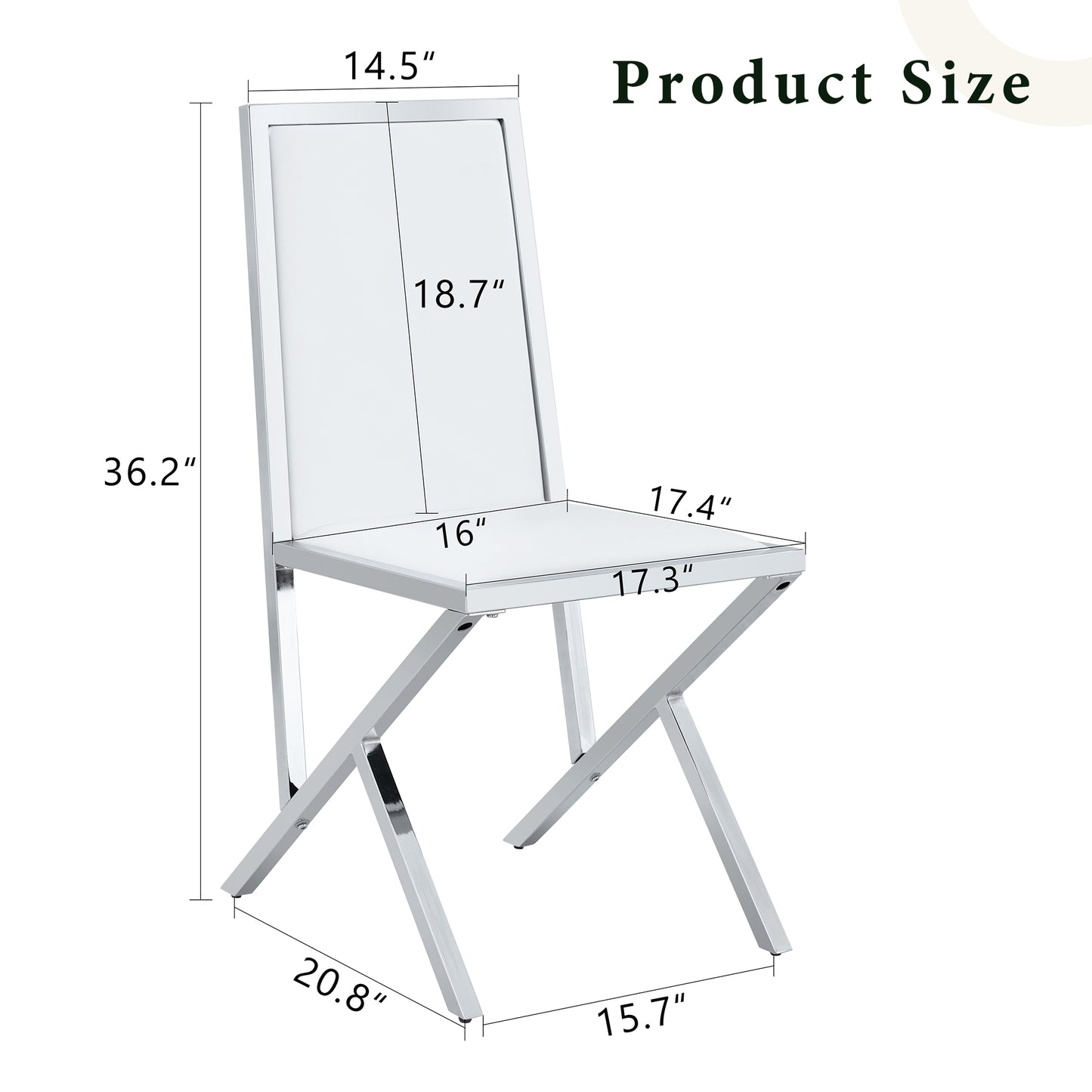 4-pack Silver Metal Framed White PU Dining Chairs Ergonomic Design, A Simple And Luxurious Choice.Featuring Uniquely Designed Silver Metal Legs.