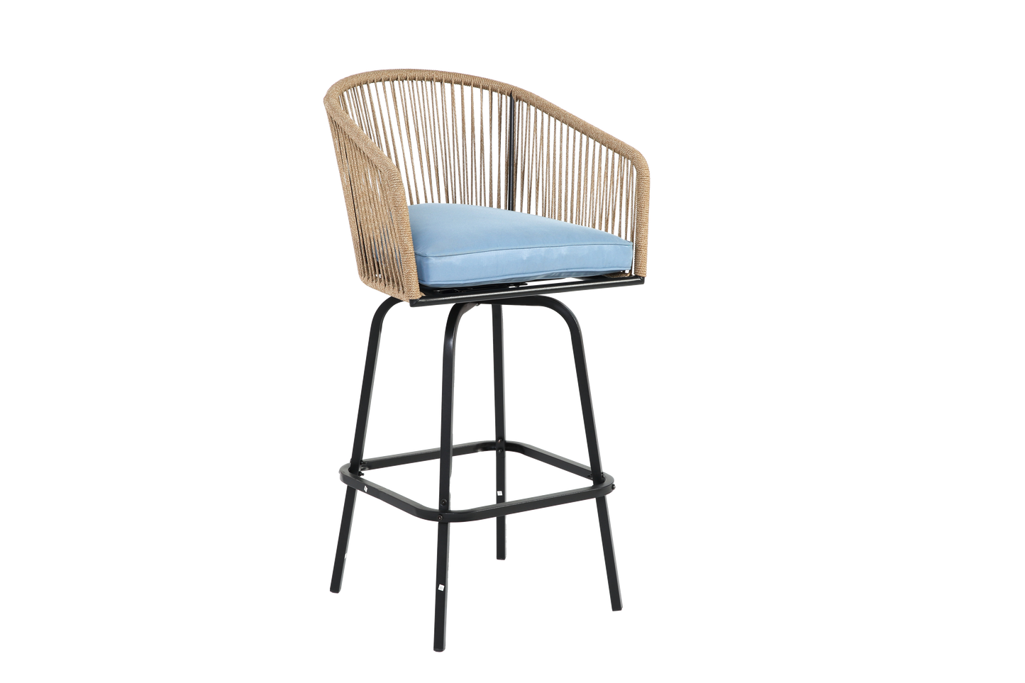 Outdoor Bar Stools Set Of 4, 4-Piece Patio Bar Stools With Armrests, All Weather Rattan Bar Chairs With Backrest, Wicker Bar Stools For Backyard, Garden, Pool, Balcony And Deck-Blue