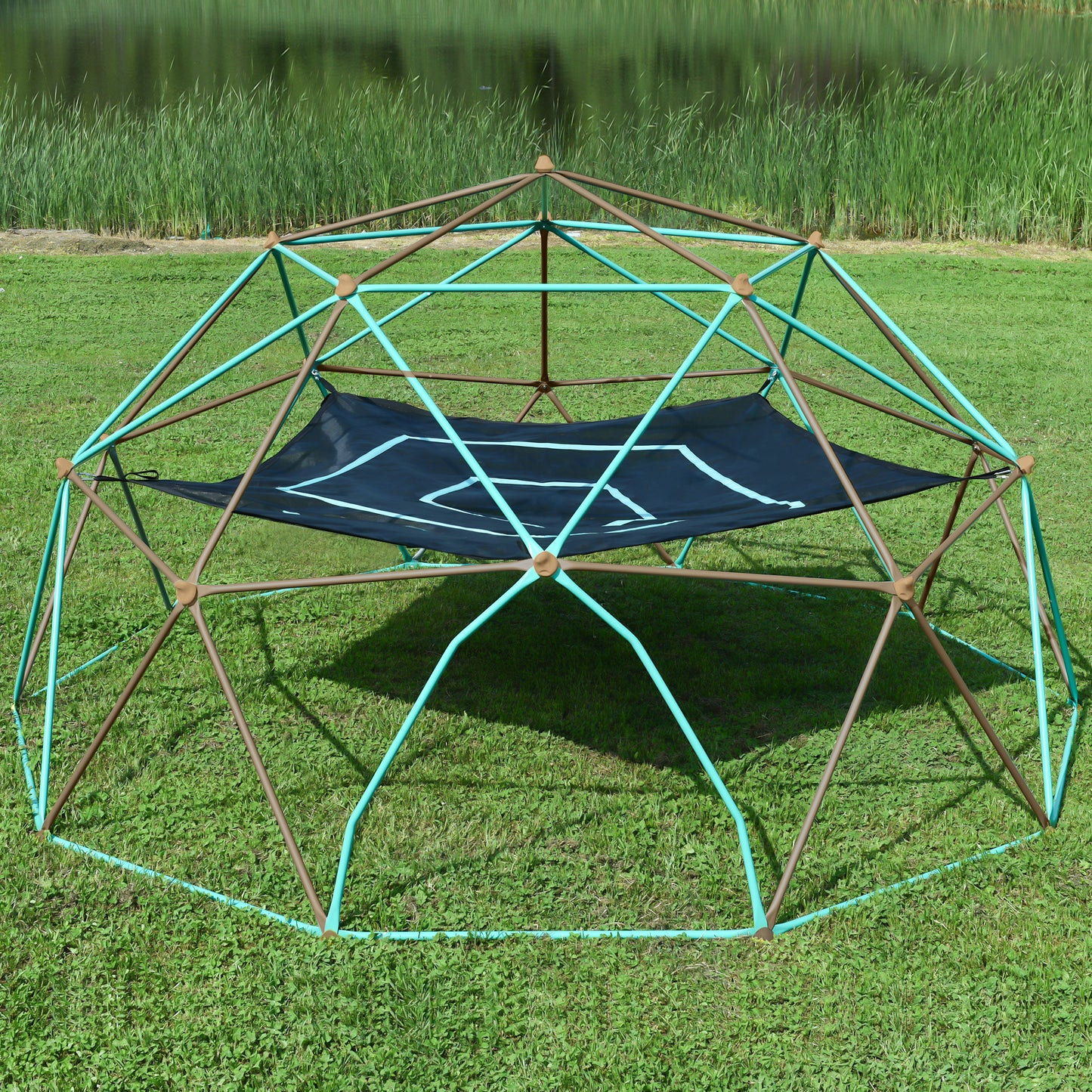 13ft Geometric Dome Climber Play Center, Kids Climbing Dome Tower With Hammock, Rust & UV Resistant Steel Supporting 10 0 0 LBS
