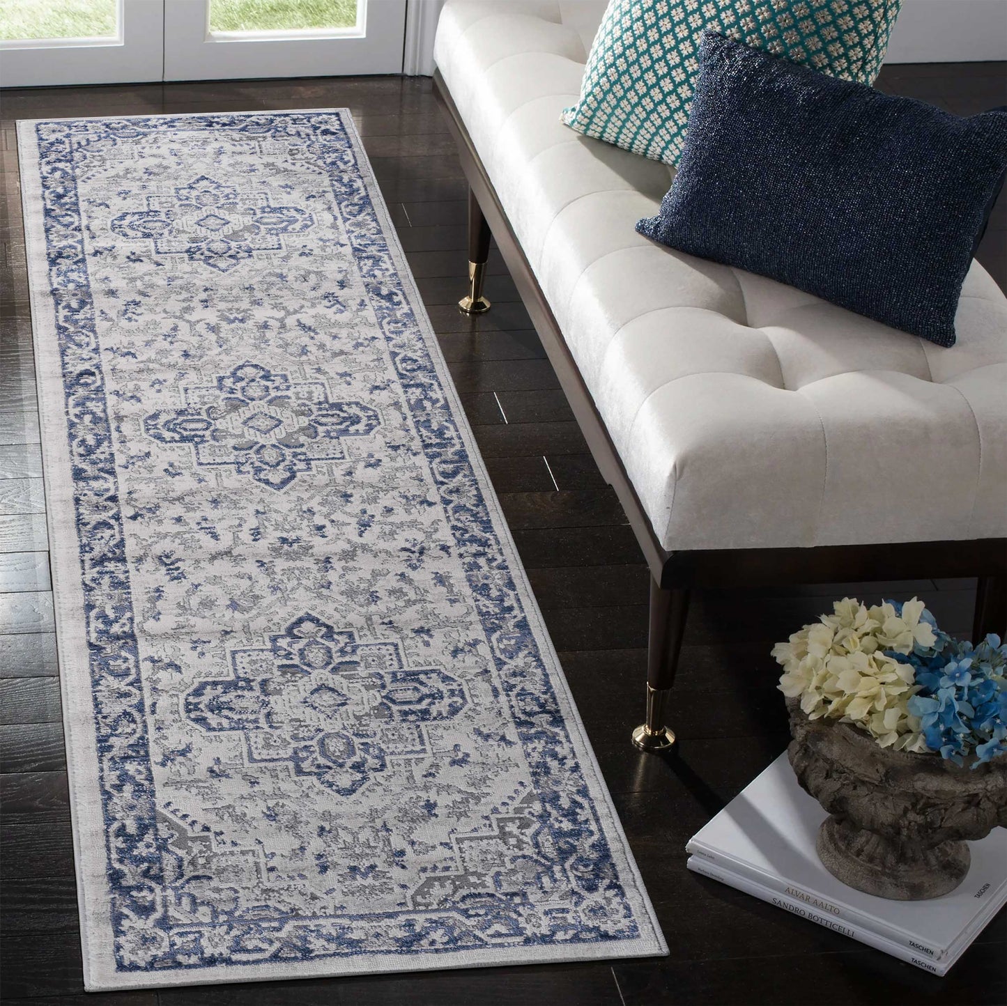 MARFI 2X8 Blue  Grey  Oriental Runner Rug