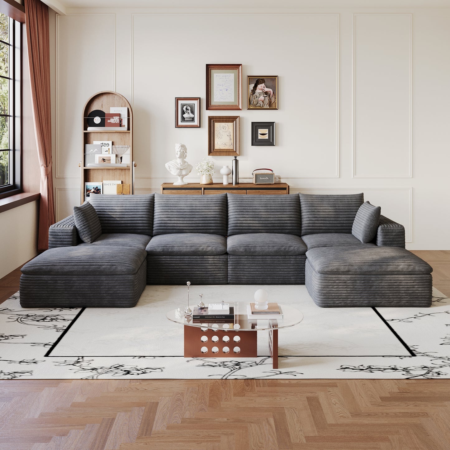 134  Cloud Sofa,Corduroy Fabric,Deep Seat Couches,Double-layer Design,Removable  Cushion,No Assembly, DIY Combination For Living Room, Bedroom,Conference Room ,Apartment,Dark Grey