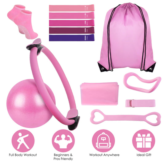 14Pcs All-in-One Pilates Kit, Pilates Ring Yoga Ball Resistance Bands Set With Carry Bag, Full Body Workout Equipment For Home Gym Travel