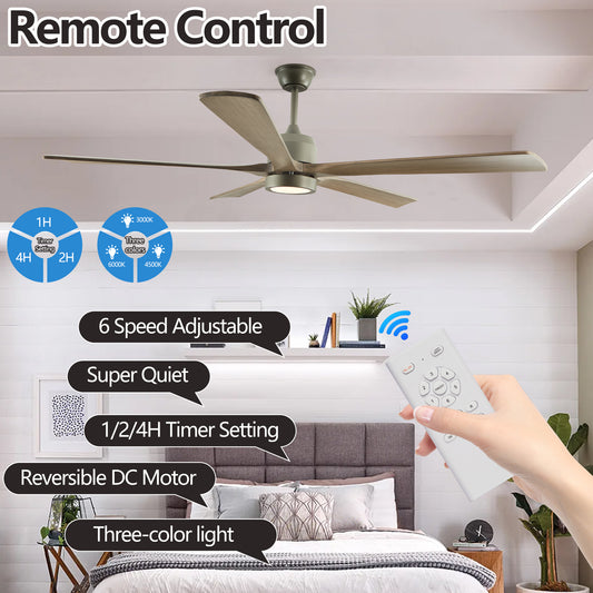 60  Modern Wood Ceiling Fan With Light And Remote Control,6-Speed Noiseless Reversible DC Motor, Ceiling Fan For Kitchen Dinning Living Room
