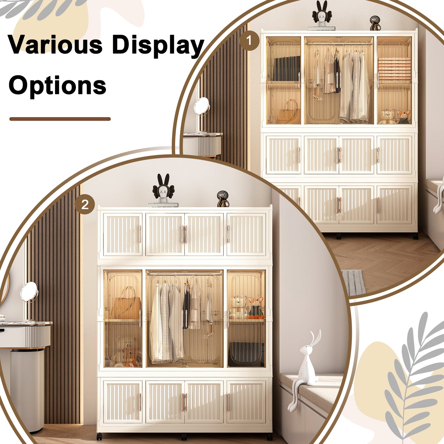 Portable Wardrobe Closet Storage Organizer For Clothes,Clothes Dresser,12 Magnetic Doors-12 Cubes & 1 Hanging Rod,6 Pcs Hangers , Baby Wardrobe Storage Cabinet,White