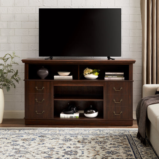 Retro TV Stand With Storage For TVs Up To 65  , Mid Century Modern TV Stand & Entertainment Center With Shelf,TV Stand For Media,TV Console Table For Living Room Espresso 60 Wx15.75 Dx34.25 H