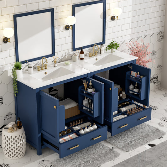 60  Blue Bathroom Vanity Set With Double Vanities  Separate , Double Ceramic Sinks, Storage Shelf, And Divided Drawers   Mirror Not Included  Modern Bathroom Solution For Spacious Bathrooms