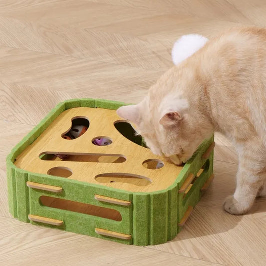 Eco-Friendly Cat Scratcher Toy With Interactive Balls KittenLounge Furniture Protector Multipurpose Cats Play Board ForPlaying Clawing Square Design Green & Yellow Felt SisalMaterial Compact Size 30cm