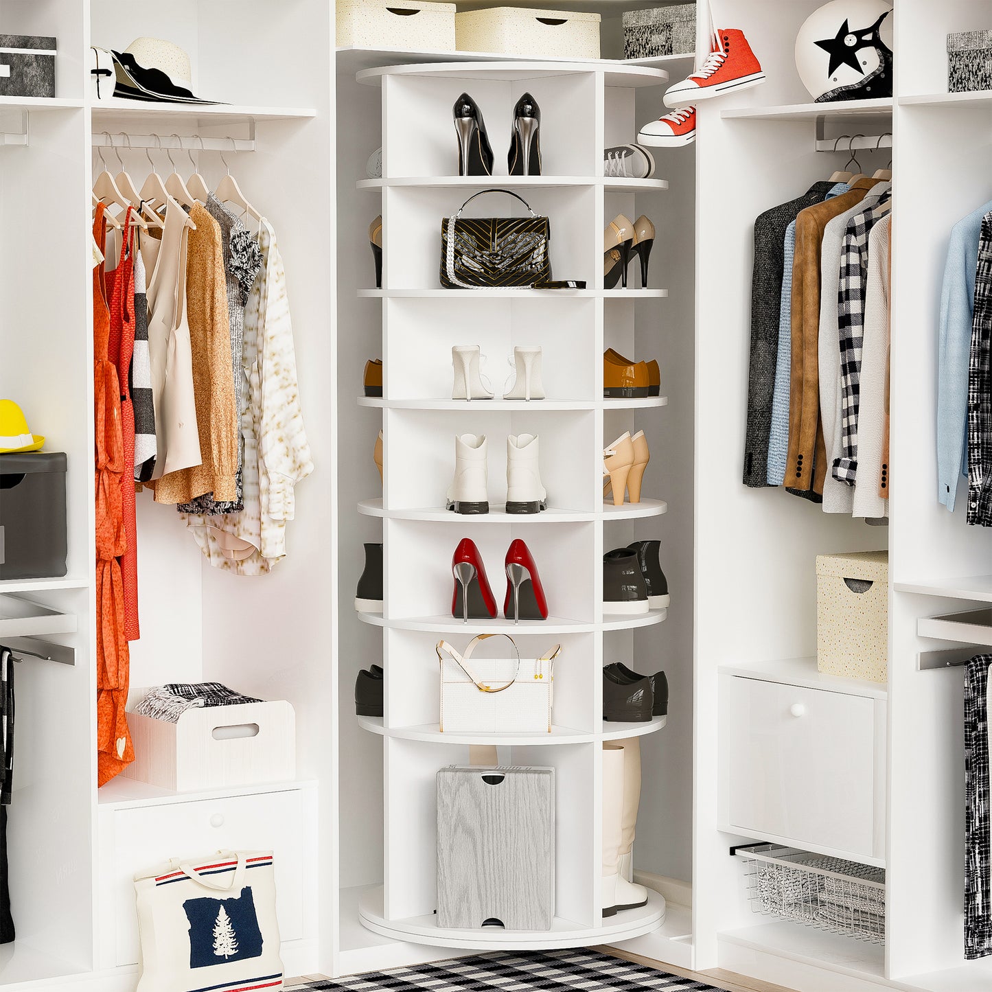 Rotating Shoe Rack Tower, 7-Tier Spinning Shoe Rack, Free Standing 360  Revolving Shoe Organizer,  High Bottom Design Shoe Tower Spinning Storage Lazy Susany, Fits 28 Pairs Of Shoes  7-Tier White