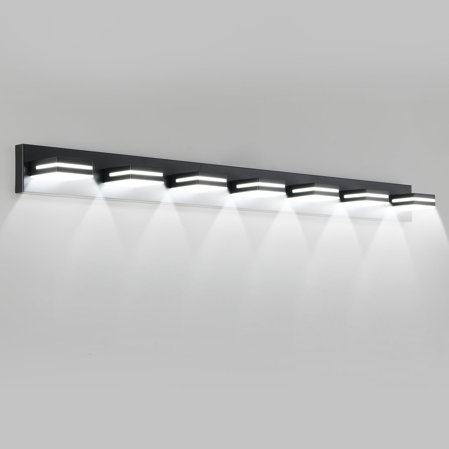 Modern Black LED Vanity Light, 7-Lights Wall Sconce For Bathroom And Mirror, Sleek Minimalist Design, Energy-Efficient, Easy To Install