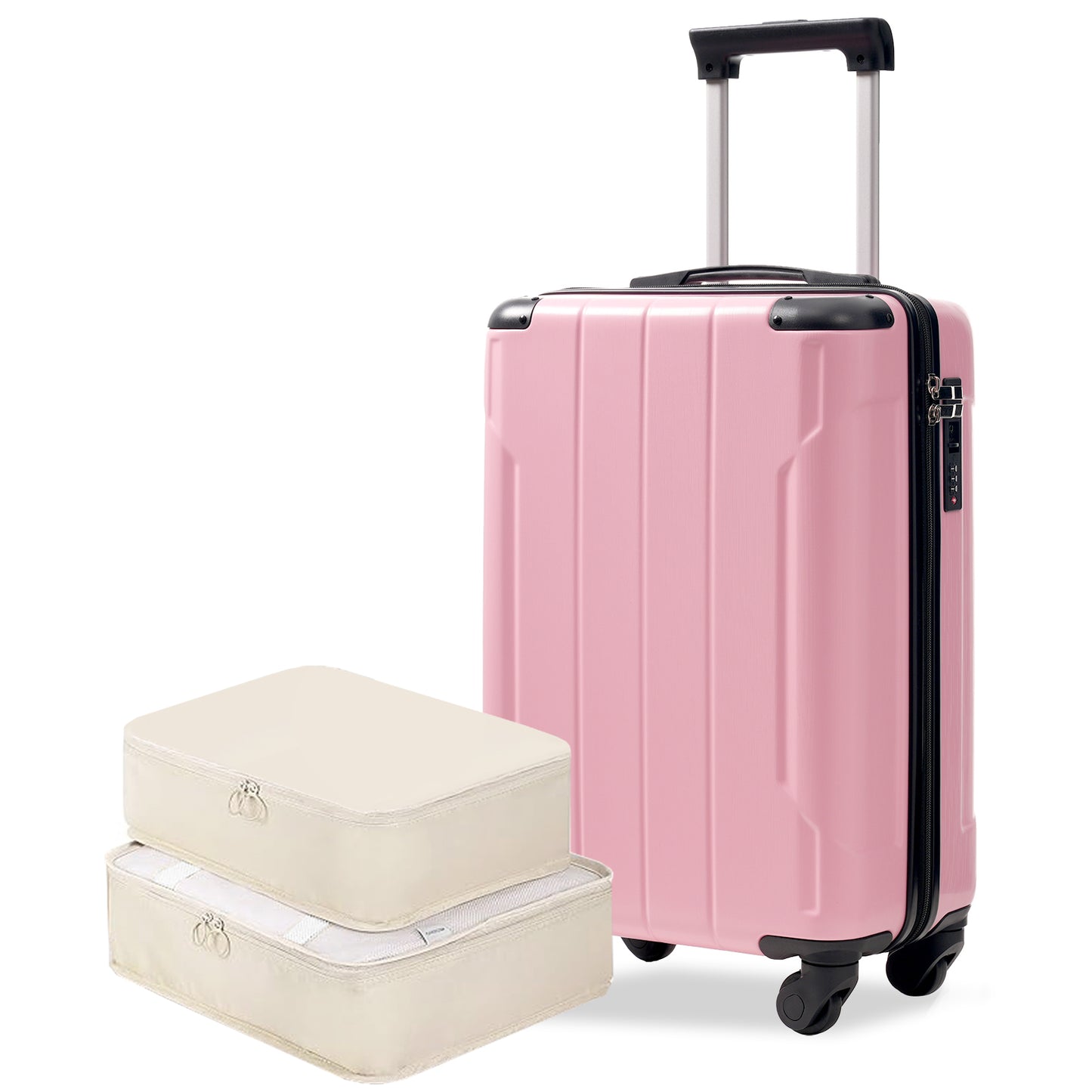 20-Inch Hardshell Carry-On Luggage, Lightweight Durable ABS Suitcase With Spinner Wheels, Built-in TSA Lock, 2 Packing Cubes,
