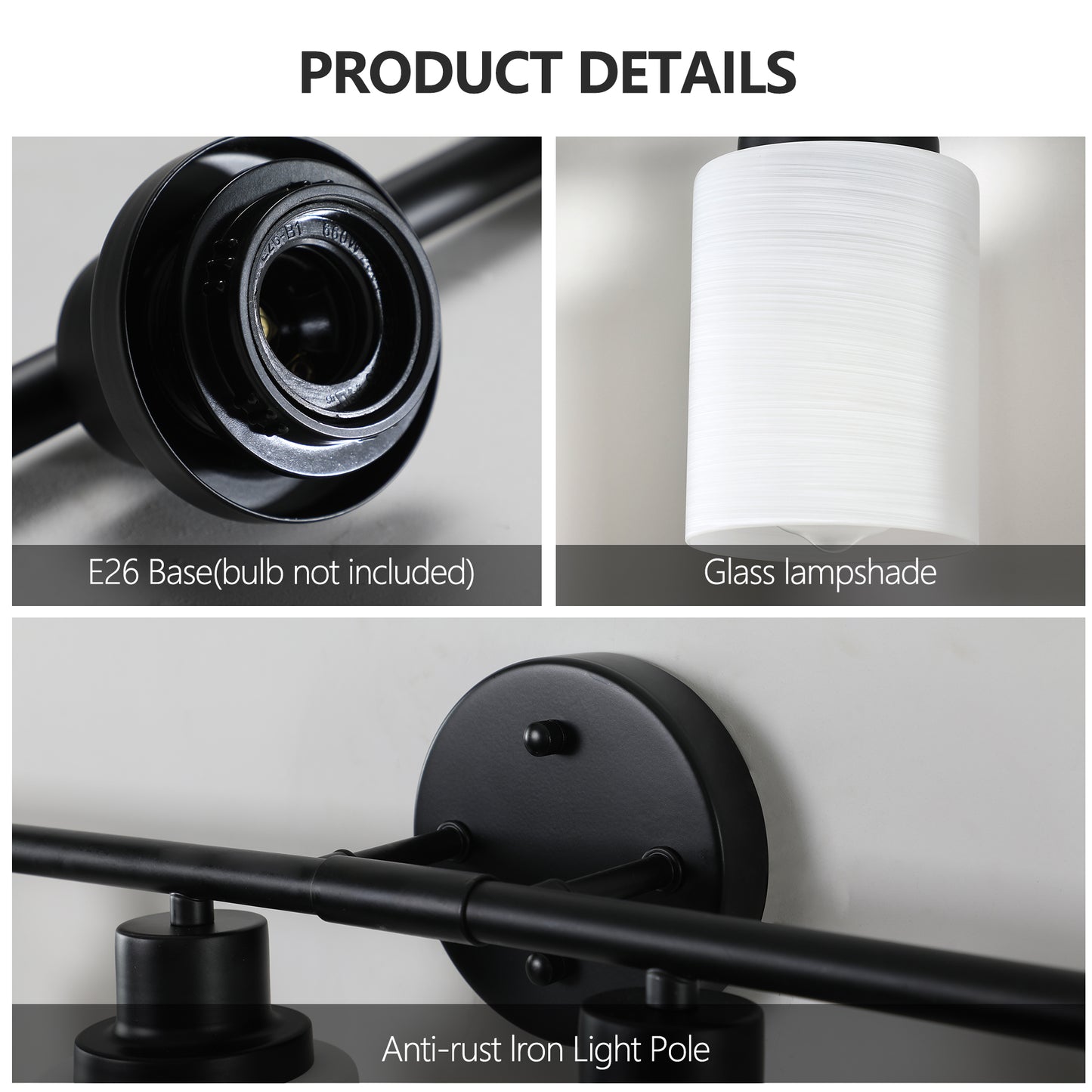 52  Modern 8-Light Vanity Bathroom Mirror Light, Frosted White Glass With Black Iron Frame, Contemporary Wall Sconce For Bedroom, Bathroom, And Dressing Room  Bulb Not Included