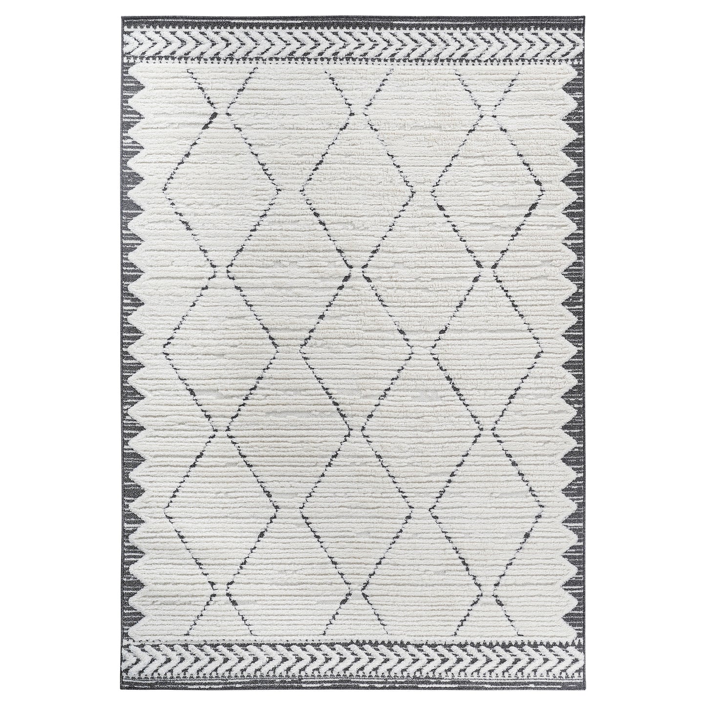 Step Collection High-Low Trellis Cream Anthracite Indoor Area Rug, 5'3''x7'6'', Modern, Contemporary, Geometric, Bohemian, Bedroom, Kitchen, Living Room, Non Shedding Carpet