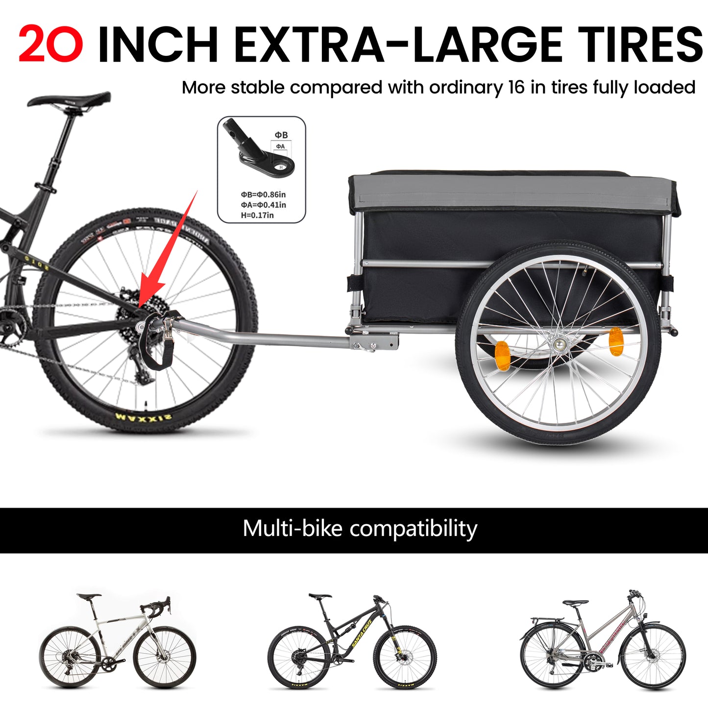 Foldable Bicycle Bike Cargo Trailer With 20  Wheels  Removable Cover  Folding Frame Quick Release  Bike Cart Bike Wagon Trailer For Luggage  Tools  Groceries. Black Gray