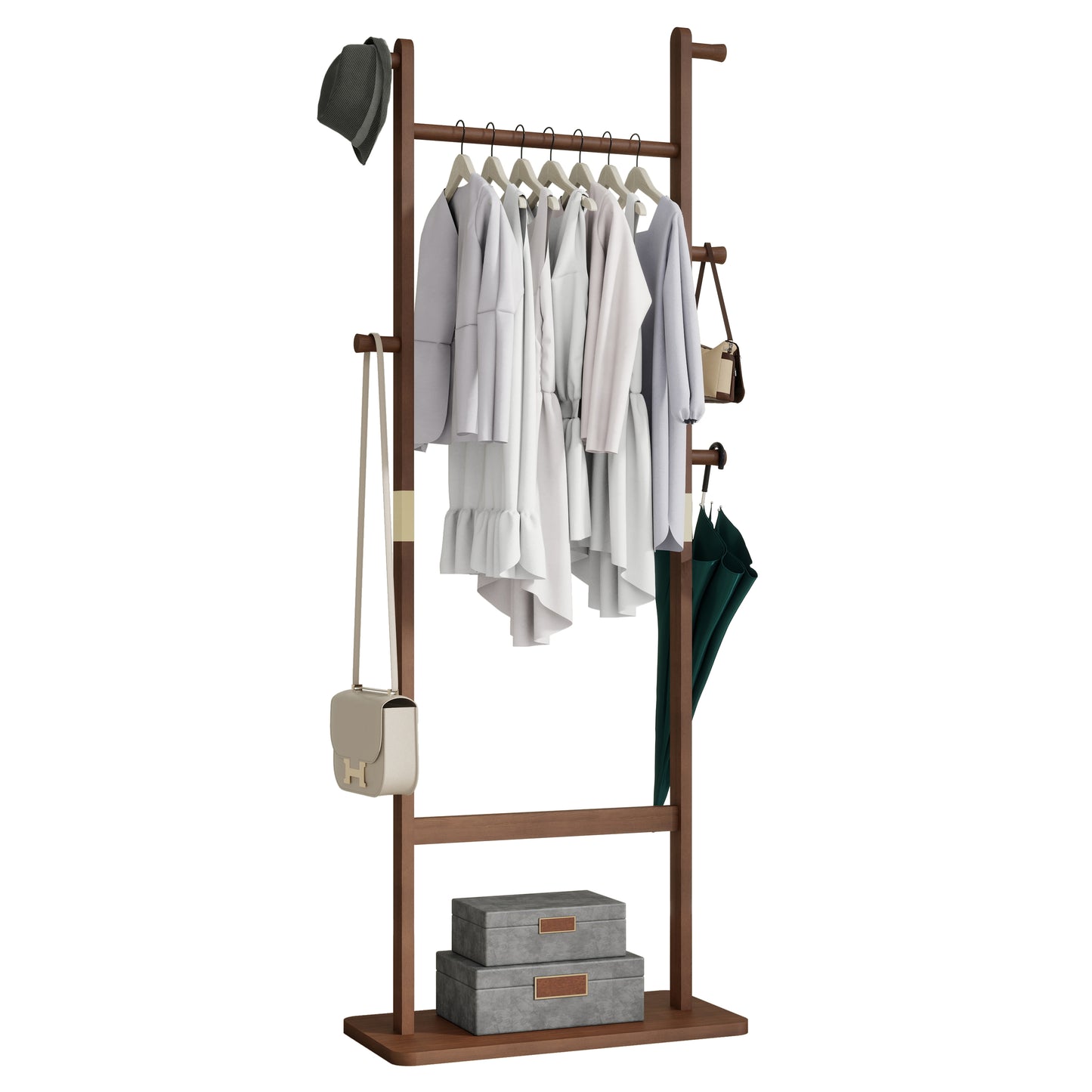 Coat Racks Solid Wood Hanger 23.6x 11x71in Solid Environmental Protection Easy To Assemble Beautiful Can Be Placed In The Bedroom Entrance Living Room   Walnut