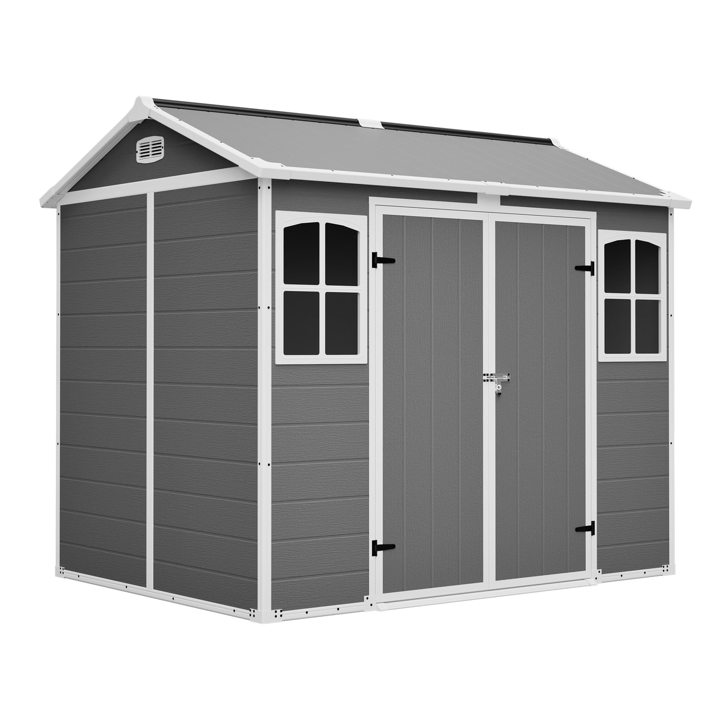 Plastic Utility Shed 8x6 Ft With Floor  Lockable Storage Shed For Garden Tools & Trash Bins, All-Weather Outdoor Organizer In Gray-White