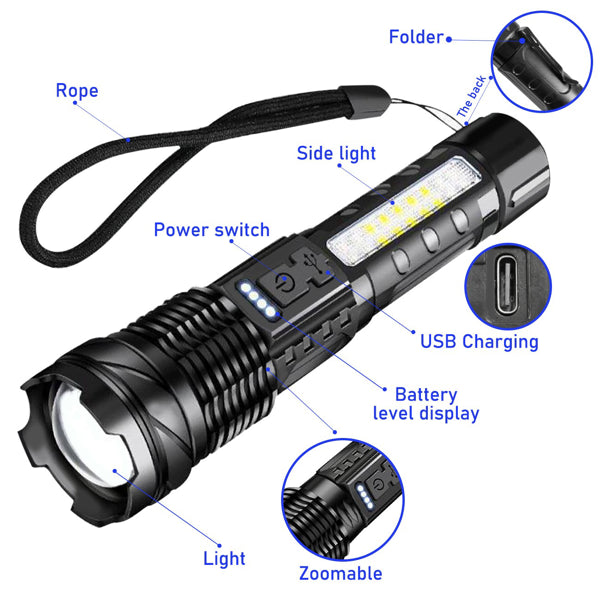 2Pack-USB Rechargeable LED Flashlight Adjustable Focus Camping Hiking Outdoor Flashlight Work Light Logistics - Only For USPS. TK And TMEU Only For Self-pickup
