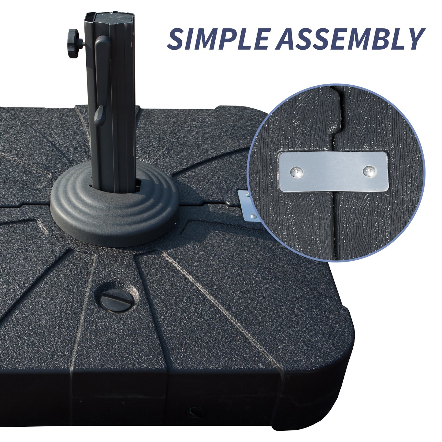 Patio Umbrella Base With Wheels, Water & Sand Filled Weighted Base For Most Cantilever Offset Umbrella, 260LBS, Square  Black ,34   X 34
