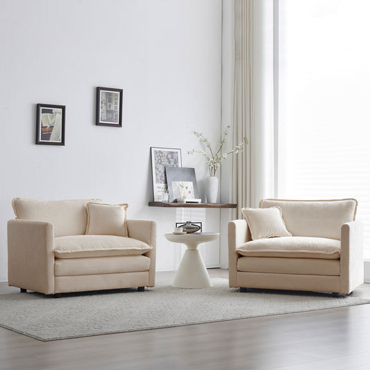 Accent Chair Set Of 2, High-end Chenille Upholstered Armchairs, Living Room Side Chairs With Toss Pillow, Beige Chenille