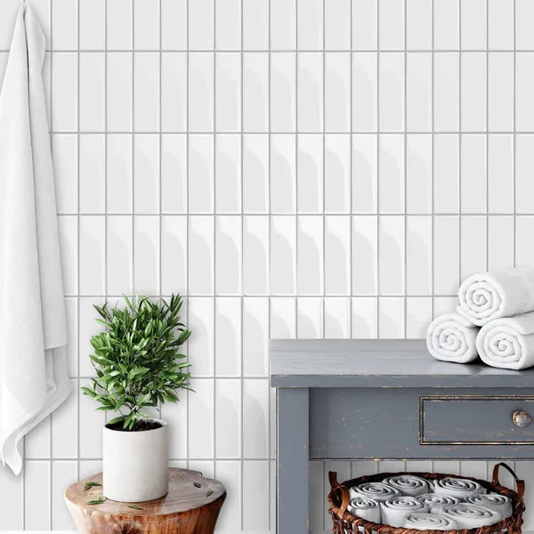 10pcs 10"x10" Pure White 3D Self-adhesive Splash Wall Tiles, Glossy Self-adhesive PVC Wall Stickers, Waterproof Floor Tiles For Kitchen And Bathroom, Glossy, Easy Installation, Cuttable, Peel And S
