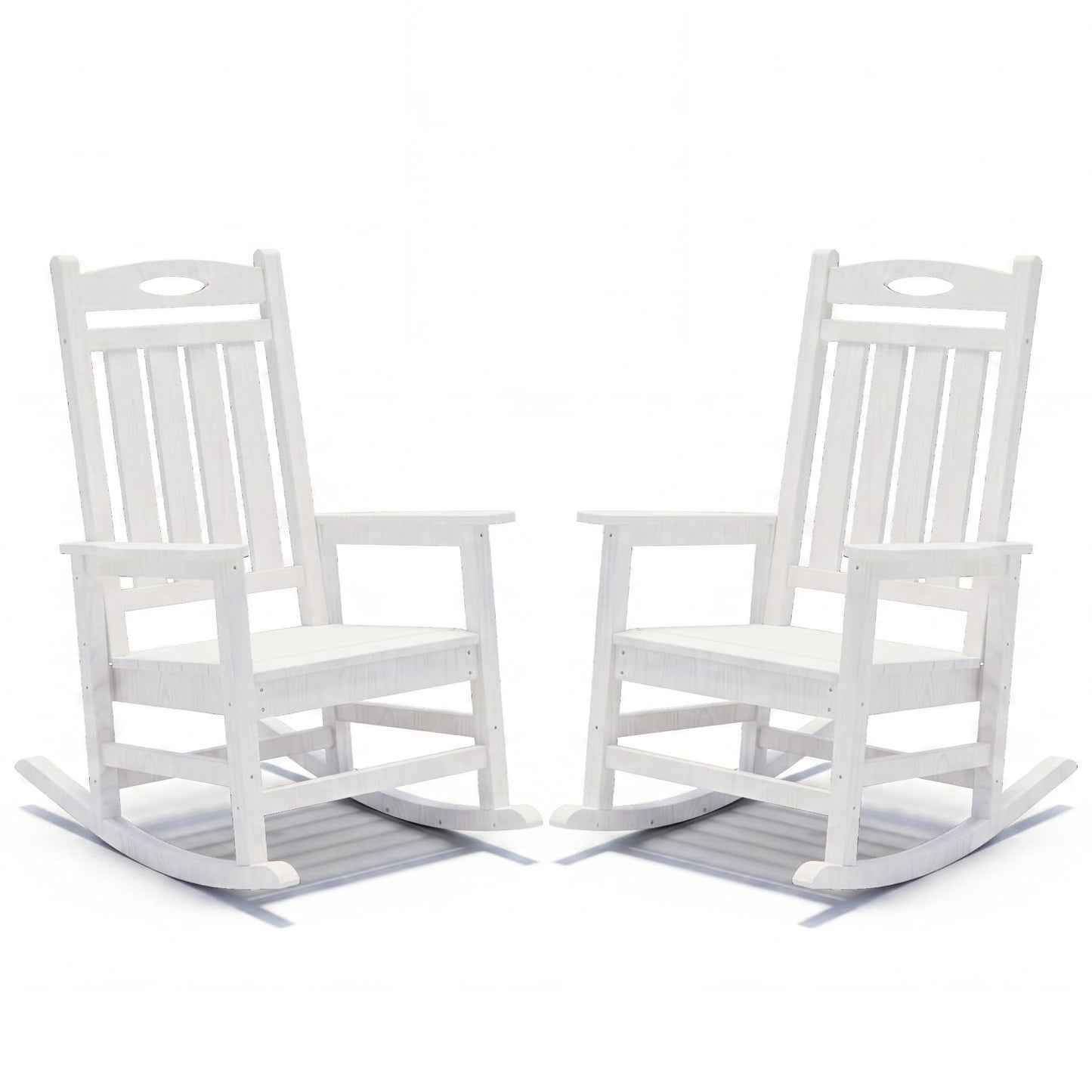 Outdoor Rocking Chair Set Of 2, HDPE Patio Rocking Chair For Adults, Oversized Outdoor Rocker For Porch Garden Lawn,White