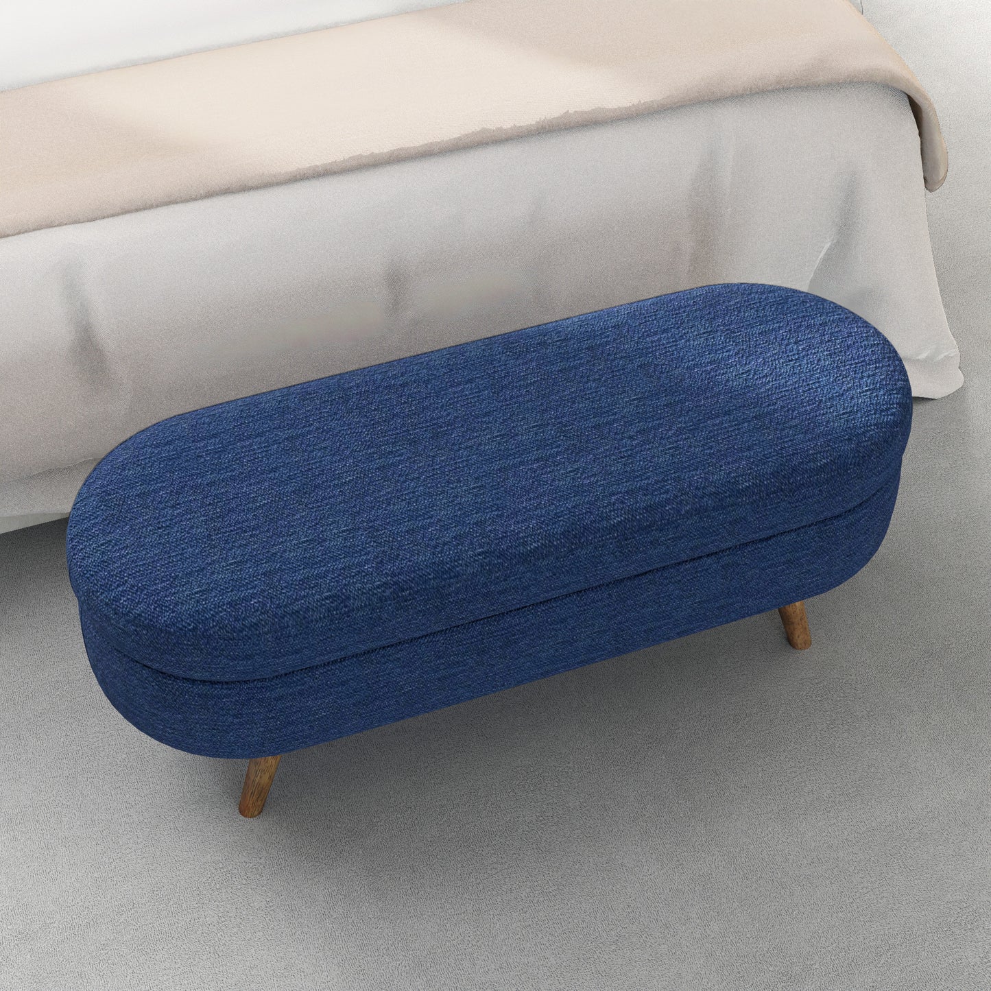 Ottoman Oval Storage Bench,Rubber Wood Legs,BLUE 43.5x16x16