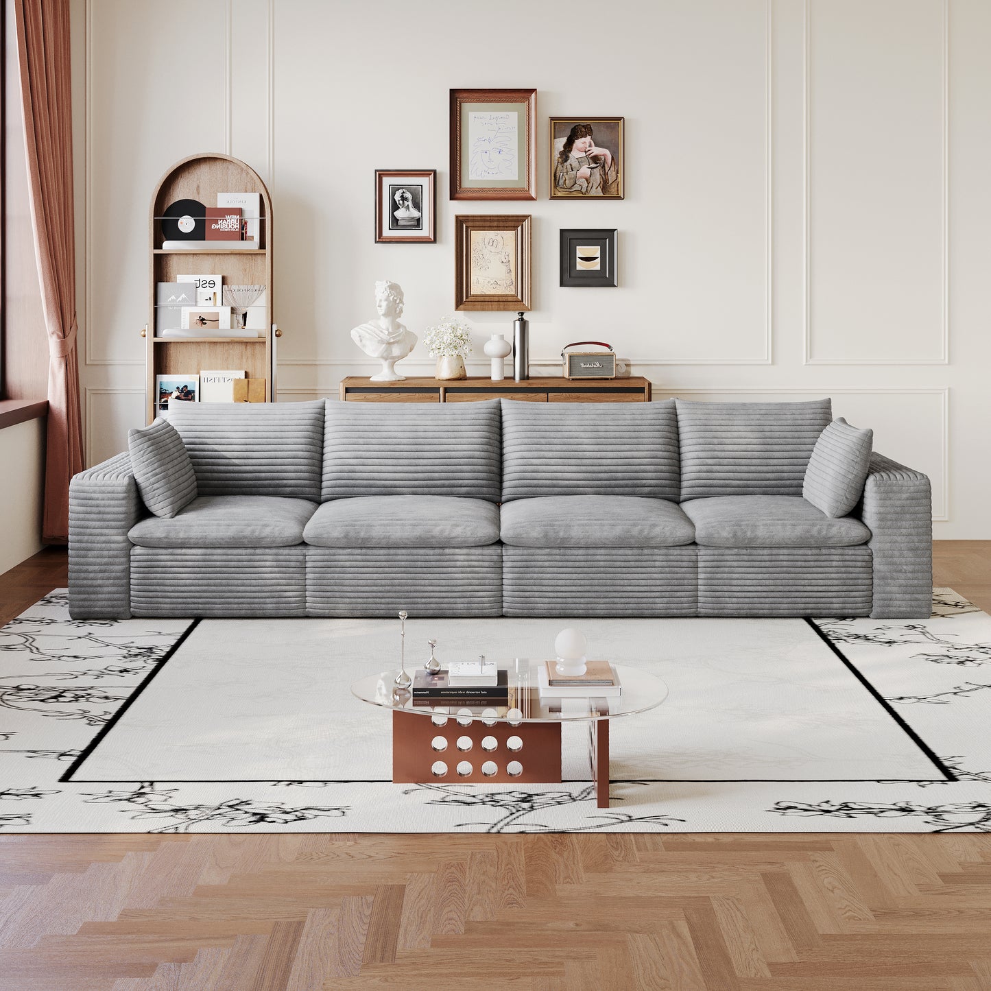 134  Cloud Sofa,Corduroy Fabric,Deep Seat Couches,Double-layer Design,Removable  Cushion,No Assembly, DIY Combination For Living Room, Bedroom,Conference Room ,Apartment,Grey