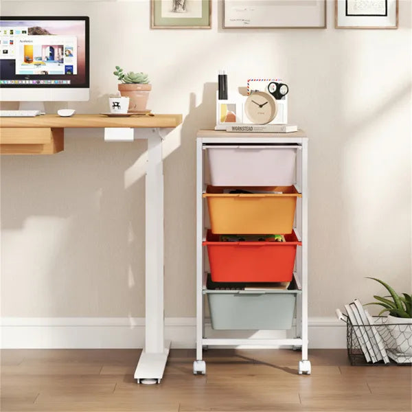 4-Drawer Rolling Storage Cart, Mobile Utility Organizer With MDF Wooden Top (Macaron)
