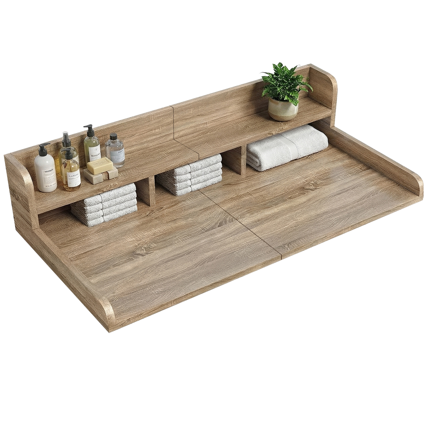 Washer Dryer Countertop With Non-slip Pads, Laundry Wood Shelf Topper With Edge, 54 Width X 27.5 Depth Double Layer Organizer For Washer And Dryer Laundry Hamper Counter Storage Sandy Brown Color