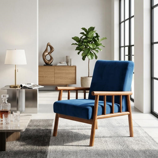 25     Wide Classic Mid-Century Modern Arm Chair, Dark Blue