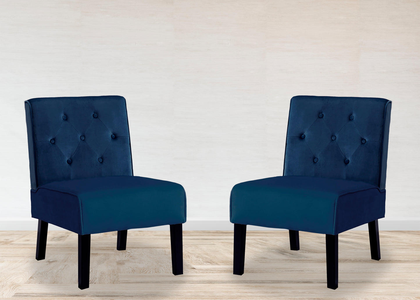 Reese 53    2Piece Living Room Armless Button Tufted Pattern Accent Chair With Velvet Fabric And Premium High Density Foam Cushion, Dark Blue