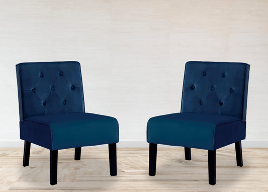 Reese 53    2Piece Living Room Armless Button Tufted Pattern Accent Chair With Velvet Fabric And Premium High Density Foam Cushion, Dark Blue