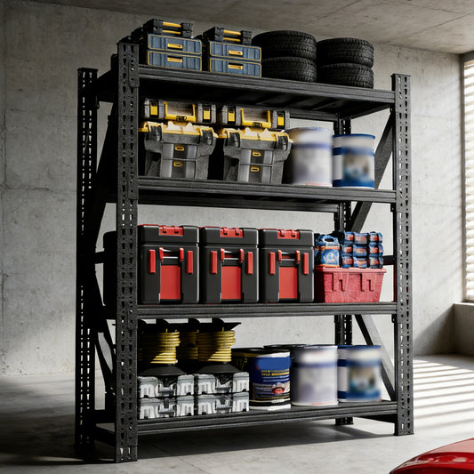 Heavy Duty Metal Adjustable Garage Shelves, 4000LBS Storage Rack  69 H X 59 W X 23.6 D  Industrial Shelving Unit For Warehouse, Black