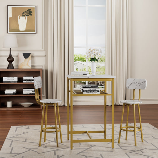 Bar Table, Equipped With 2 Bar Stools , With Backrest And Partition