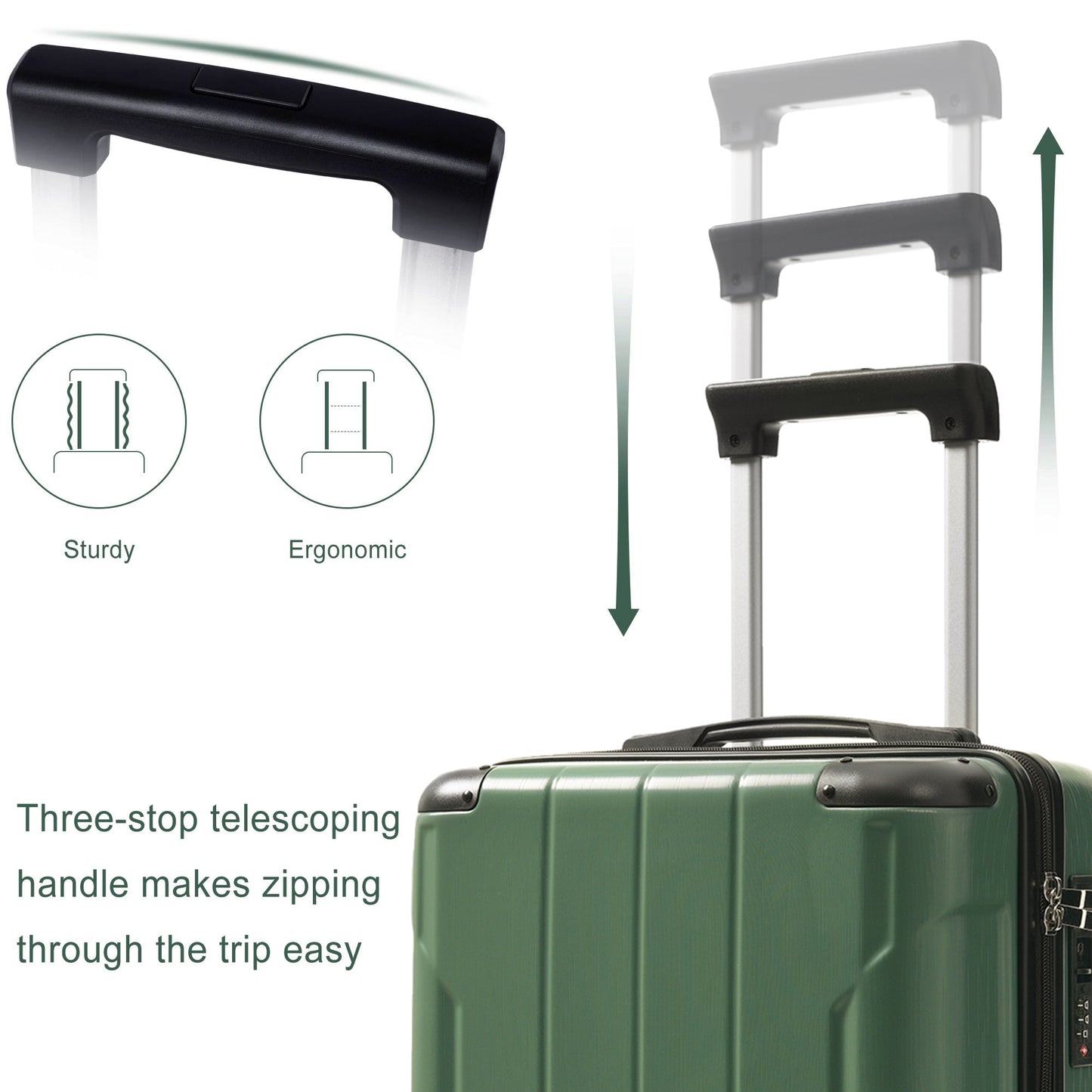 20-Inch Hardshell Carry-On Luggage, Lightweight Durable ABS Suitcase With Spinner Wheels, Built-in TSA Lock, 2 Packing Cubes, Green