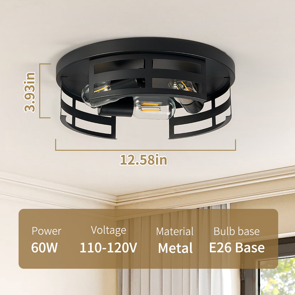 2-Light Black Flush Mount Ceiling Light Fixture,13 In Light Fixtures Ceiling Mount For Hallway,Hall,Kitchen,Farmhouse  2 Pack No Bulbs