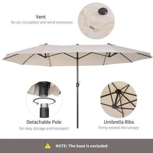 15ft Patio Umbrella Double-Sided Outdoor Market Extra Large Umbrella With Crank Handle For Deck, Lawn, Backyard And Pool, Cream White