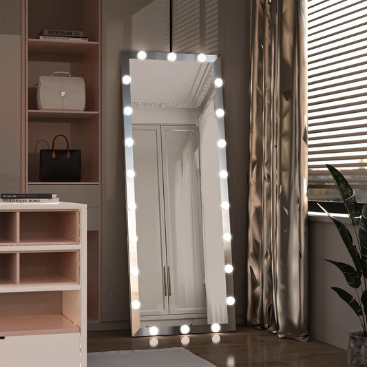 Full Length Mirror With Lights Full Body Vanity Mirror With 3 Color Modes Lighted Standing Floor Mirror For Dressing Room Bedroom Wall Mounted Touch Control Silver 63 X24