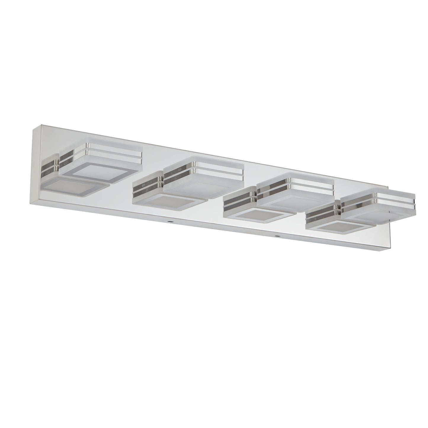 26  Modern Chrome 4-Light LED Vanity Light, Square Acrylic Lampshades Wall Mount Fixture For Bathroom, Mirror Lighting