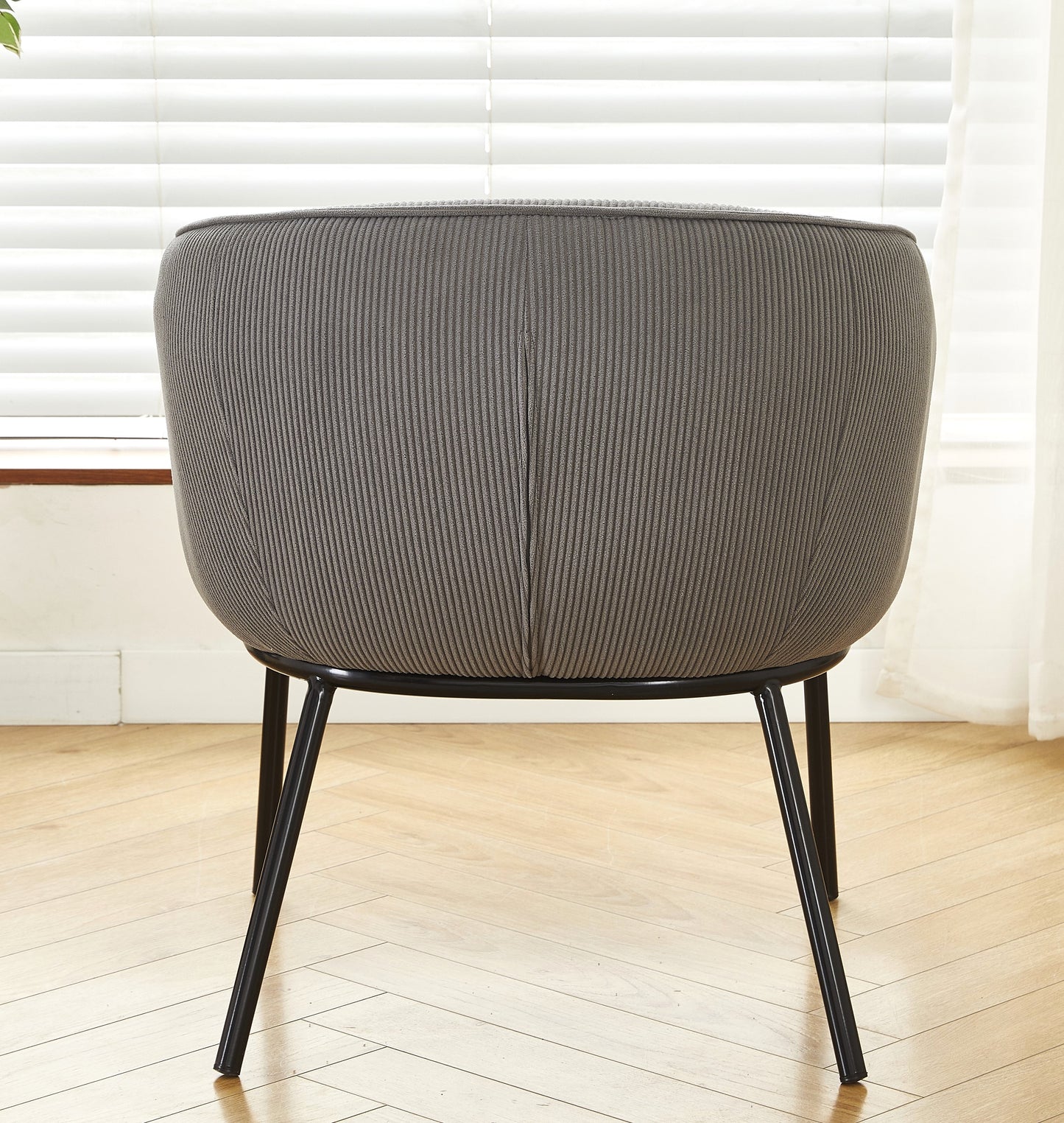 Modern Corduroy Accent Chair, Upholstered Armchair With Metal Legs, Mid-Century Barrel Chair For Living Room Bedroom, Easy Assembly