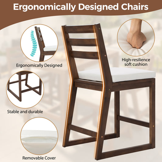 TREXM 5-Piece Rustic Patio Bar Set  Patio Table And Chairs Set With Ergonomic Chairs  Solid Wood Slatted Tabletop For Poolside  Balcony  Backyard  Porch  Mocha Beige Cushion