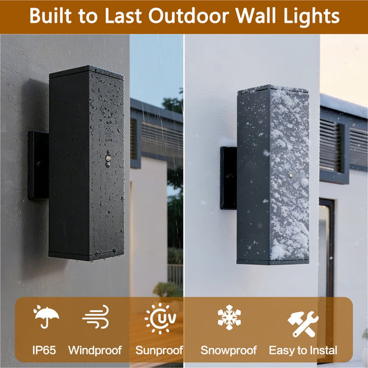 Outdoor Wall Light Fixture,Exterior Lighting Fixtures,Dusk To Dawn Modern Sconce Lights For Porch Patio Garage Front Door  Black,Square,with Sensor,2PK