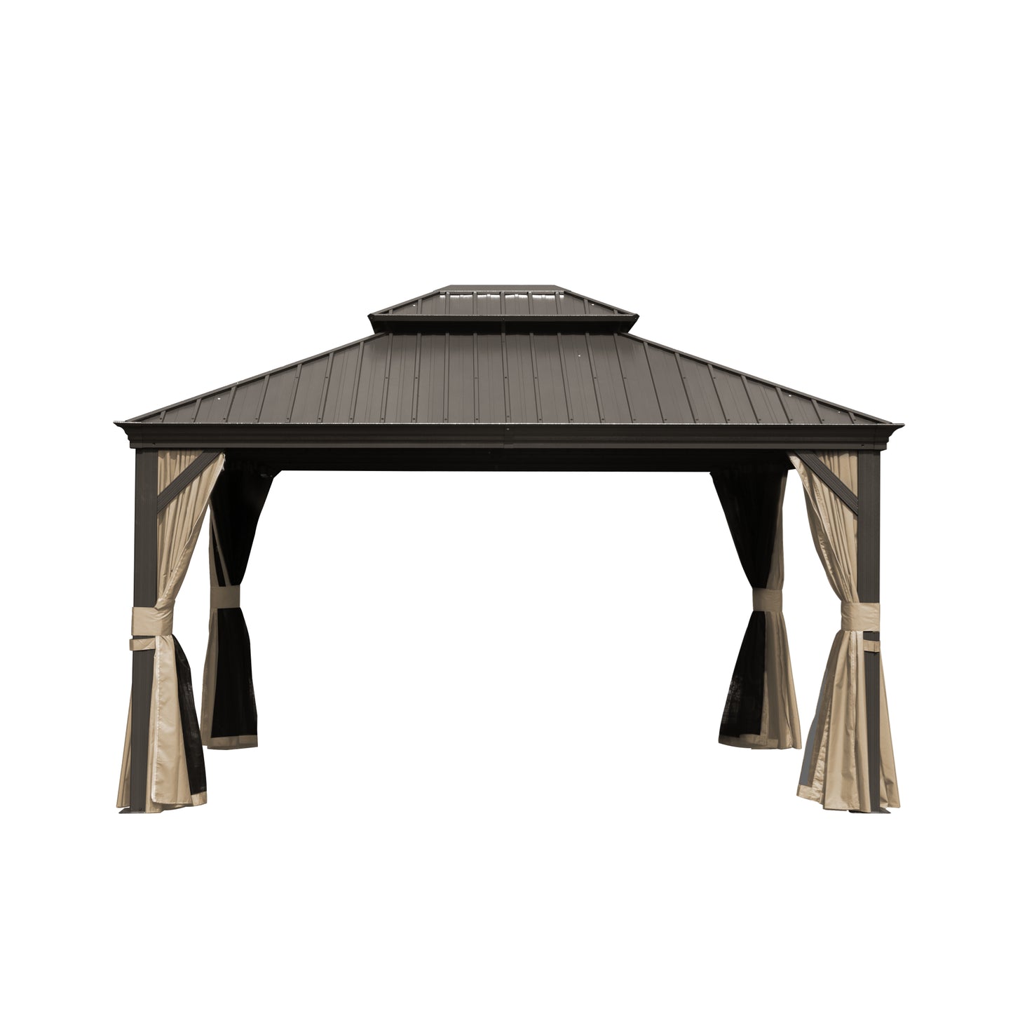 10   X 12  Hardtop Gazebo Outdoor Aluminum Gazebos Grill With Galvanized Steel Double Canopy For Patios Deck Backyard,Curtains&Netting, Brown