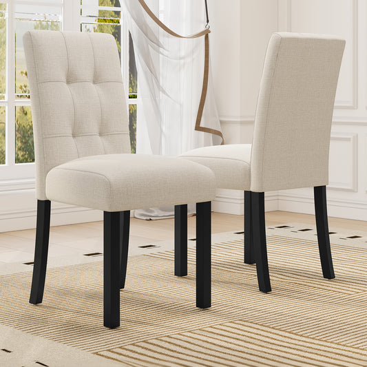 4 Piece Modern Tufted Dining Chair, Rustic Linen Upholstered With Black Rubber Wood Legs, Upholstered Accent Chair For Kitchen, Dining Room, Bedroo, Beige