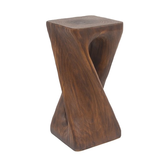 Outdoor Side Table,Twist Shape End Table,Decorative Accent Table,Garden Stool Table For Patio Balcony Beach Pool Side,Lightweight Concrete,Wood Like Texture,Antique Brown Color