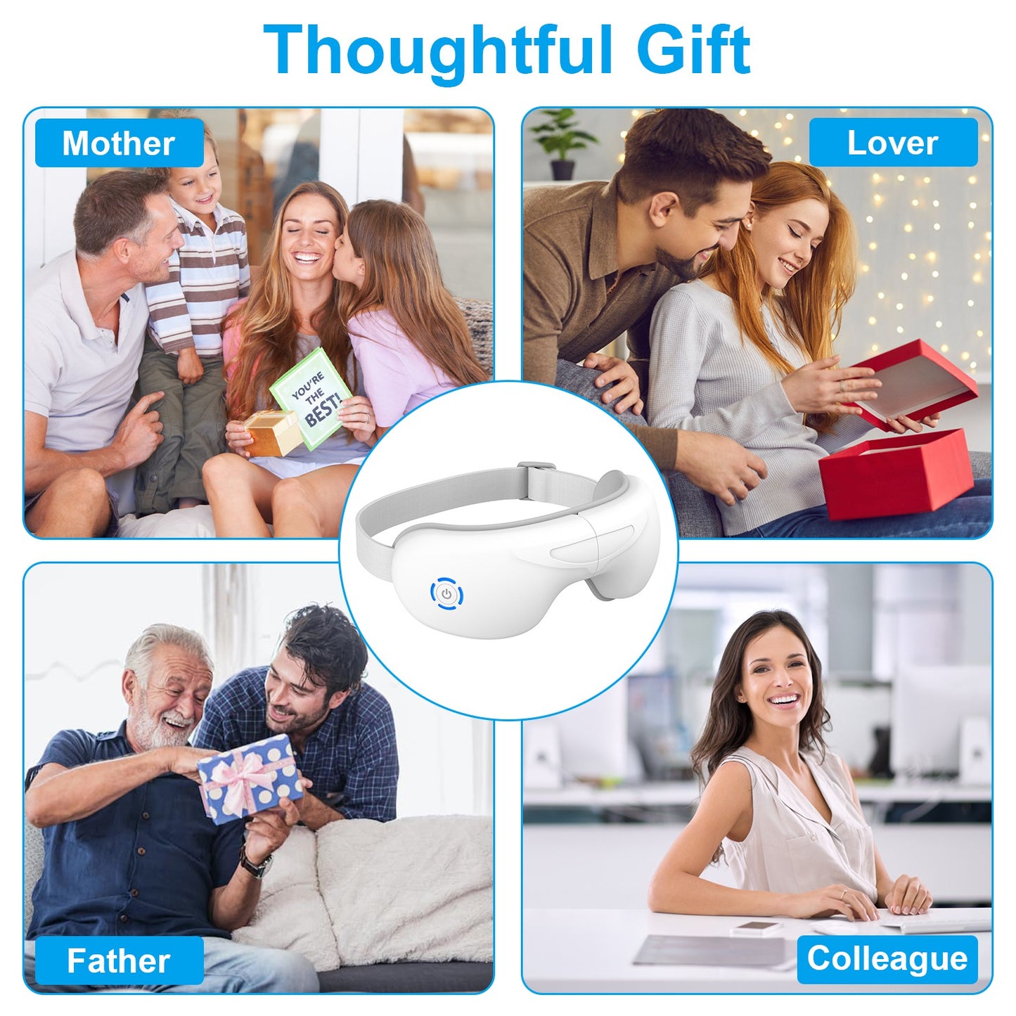 1Pc Eye Massager With Heat Music Air Pressure Vibration Massage Rechargeable For Men Women Elders Wireless Eye Mask