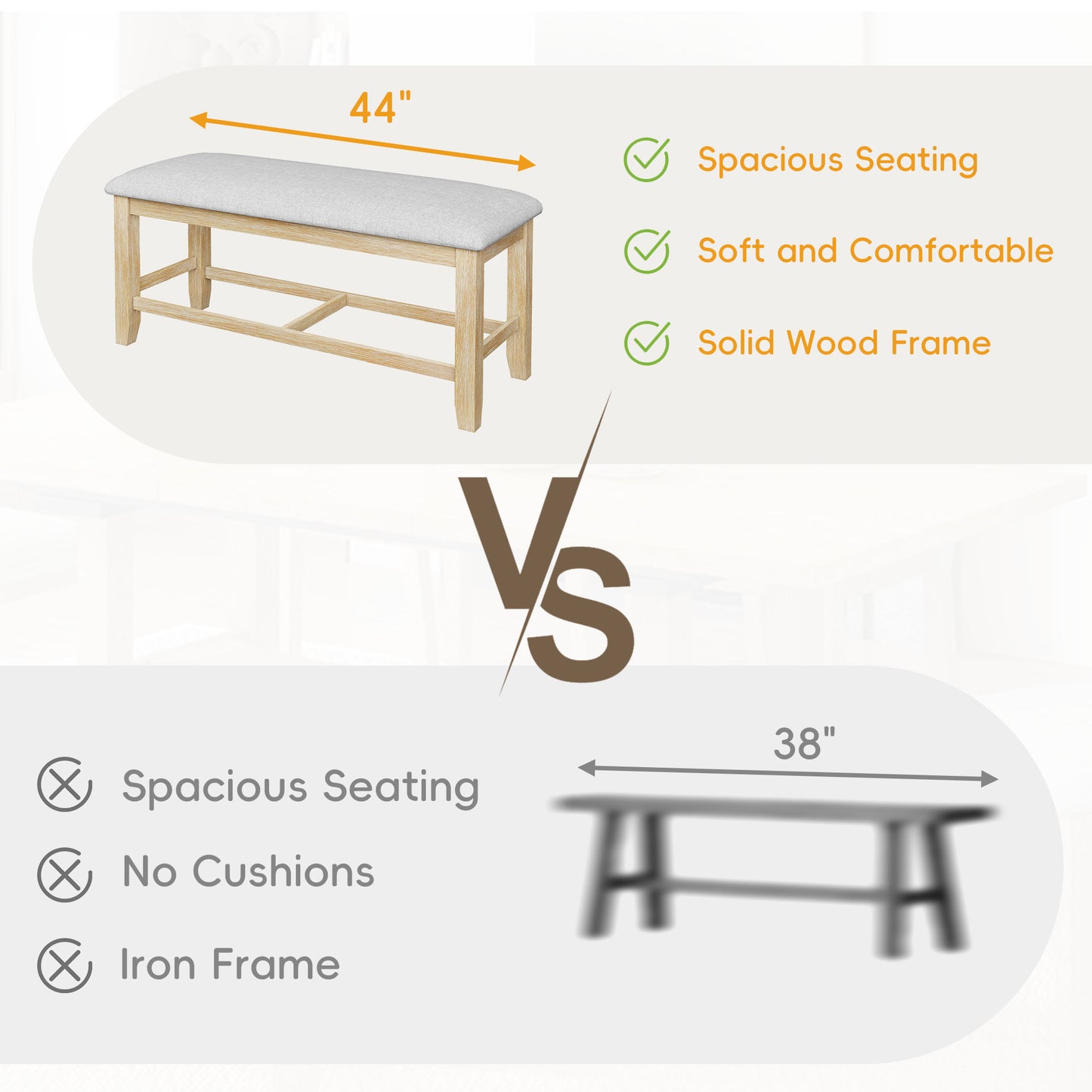 TOPMAX Farmhouse 76inch 6-Piece Extendable Dining Table Set Trestle Kitchen Table Set With 18inch Removable Leaf And Upholstered Dining Chair And Bench For Dining Room, Natural Light Gray