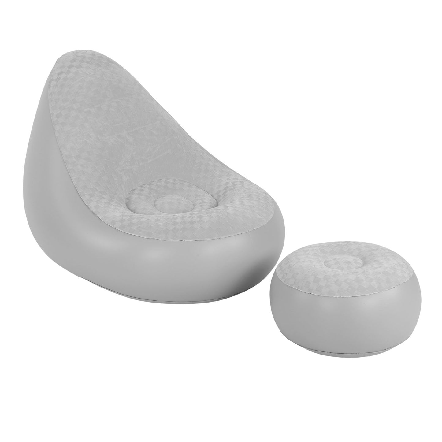 Inflatable Lounge With Footstool PVC Flocking Water Proof Folding Blow Up Couch Inflatable Sofa Chair For Home Camping Grey