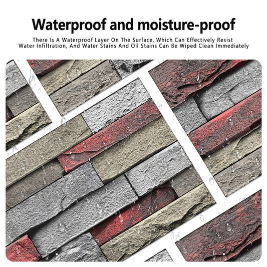 Red Stone Brick Marble Wall Sticker, PVC Easy To Clean And Waterproof, For Kitchen And Bathroom Splashback Wall Decoration